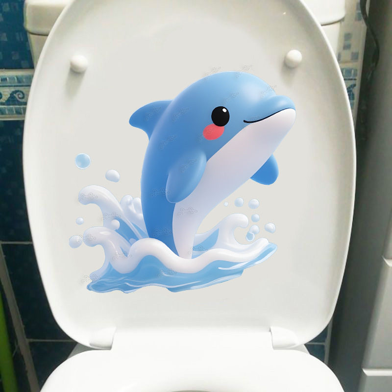 卡通3D海豚防水自粘马桶贴