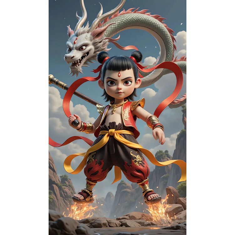 网红个性卡通哪吒闹海动漫装饰贴纸儿童房玄关走廊墙面自粘贴画