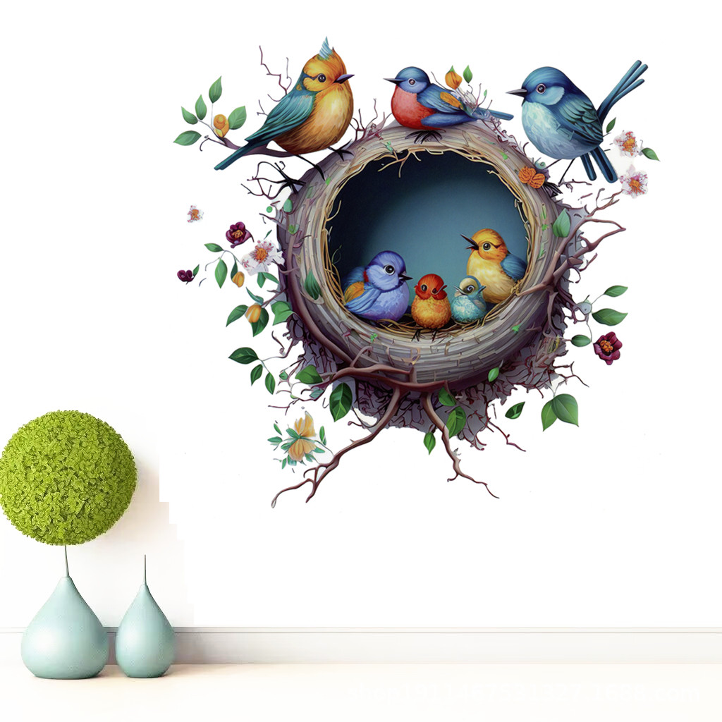 墙壁装饰画小鸟窝贴纸墙面遮丑墙贴视觉3d立体贴花不透明鸟巢贴画