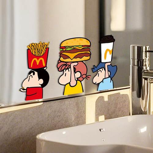 蜡笔小新卧室镜子装饰贴纸卫生间镜面可爱贴画浴室玻璃门防水贴膜