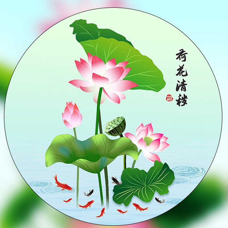 卫生间厕所葫芦莲花图贴纸荷花墙贴画荷花鲤鱼图净秽九鱼荷花画