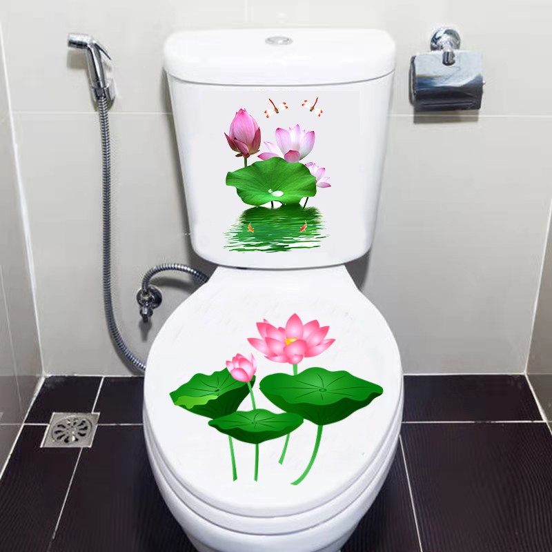 简约植物花朵墙贴纸防水自粘浴室瓷砖马桶盖子水箱装饰寝室小清新