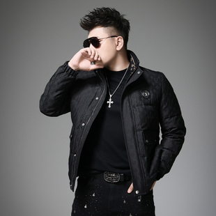 欧洲站新款冬季高端潮牌男士立领短款羽绒服90白鸭绒修身保暖外套