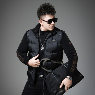 欧洲站2025高级感新款拼接针织袖羽绒服男冬装高端防寒服外套男款