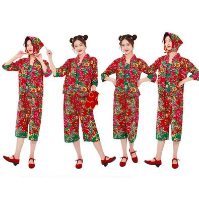 东北大花布衣服村姑女二人转演出服搞笑姐妹装广场舞蹈秧歌服套装