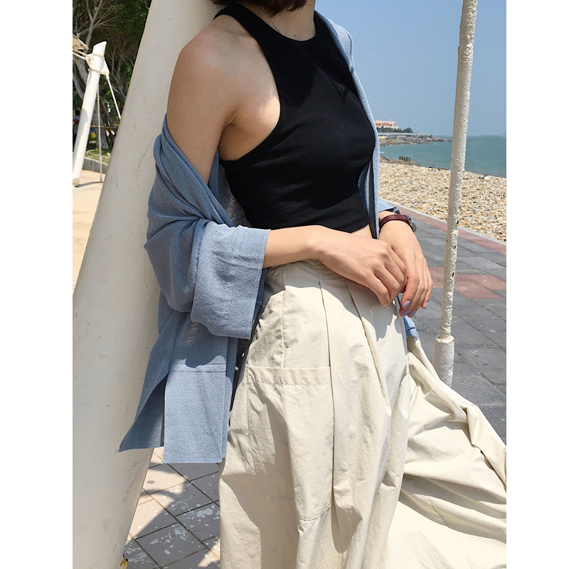 夏季韩系喇叭袖侧开叉针织开衫女长袖宽松短款轻薄纯色防晒衫百搭