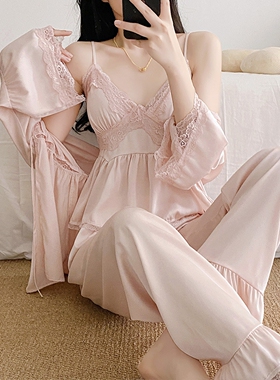 赵露思同款性感睡衣女秋冬2025新款高级感长袖休闲家居服三件套装