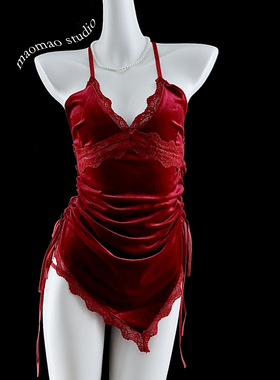 法式性感蕾丝露背吊带睡裙禁欲系纯欲风高级感情调内衣