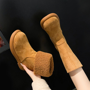 复古百搭防水防滑软底棉鞋 中筒雪地靴女冬季 加绒加厚保暖2025新款