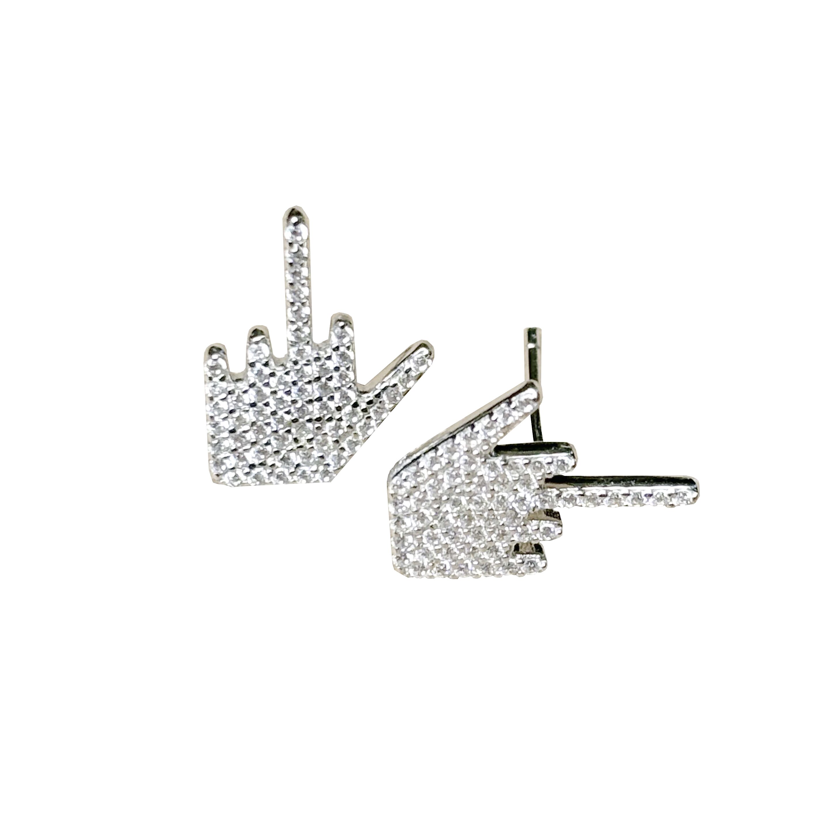 1FOREVER中指手势925银锆石耳钉