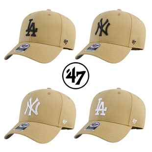 47brand帽子卡其色硬顶ny棒球帽大标字母la鸭舌帽男女防晒遮阳帽