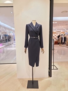 韩国直邮MICHAA美夏专柜宋慧乔同款西装领收腰纯色长袖连衣裙春秋