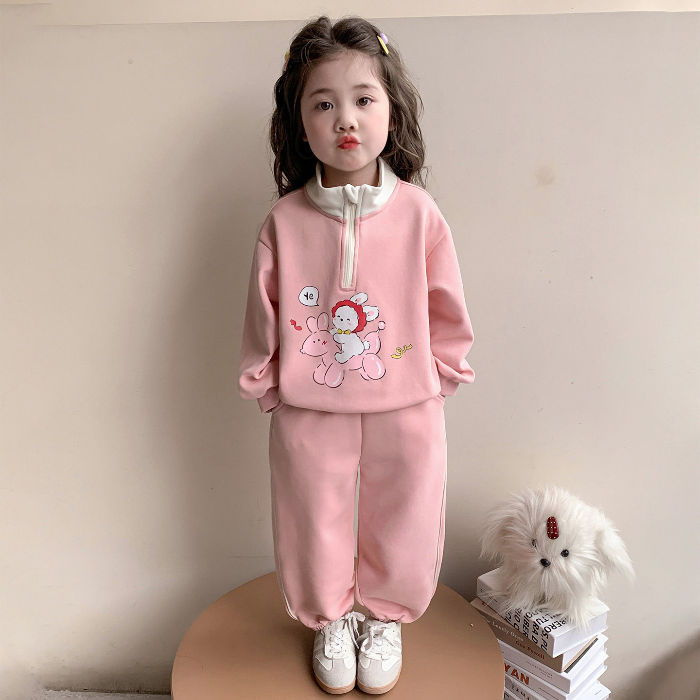 女童春秋小熊卫衣运动两件套