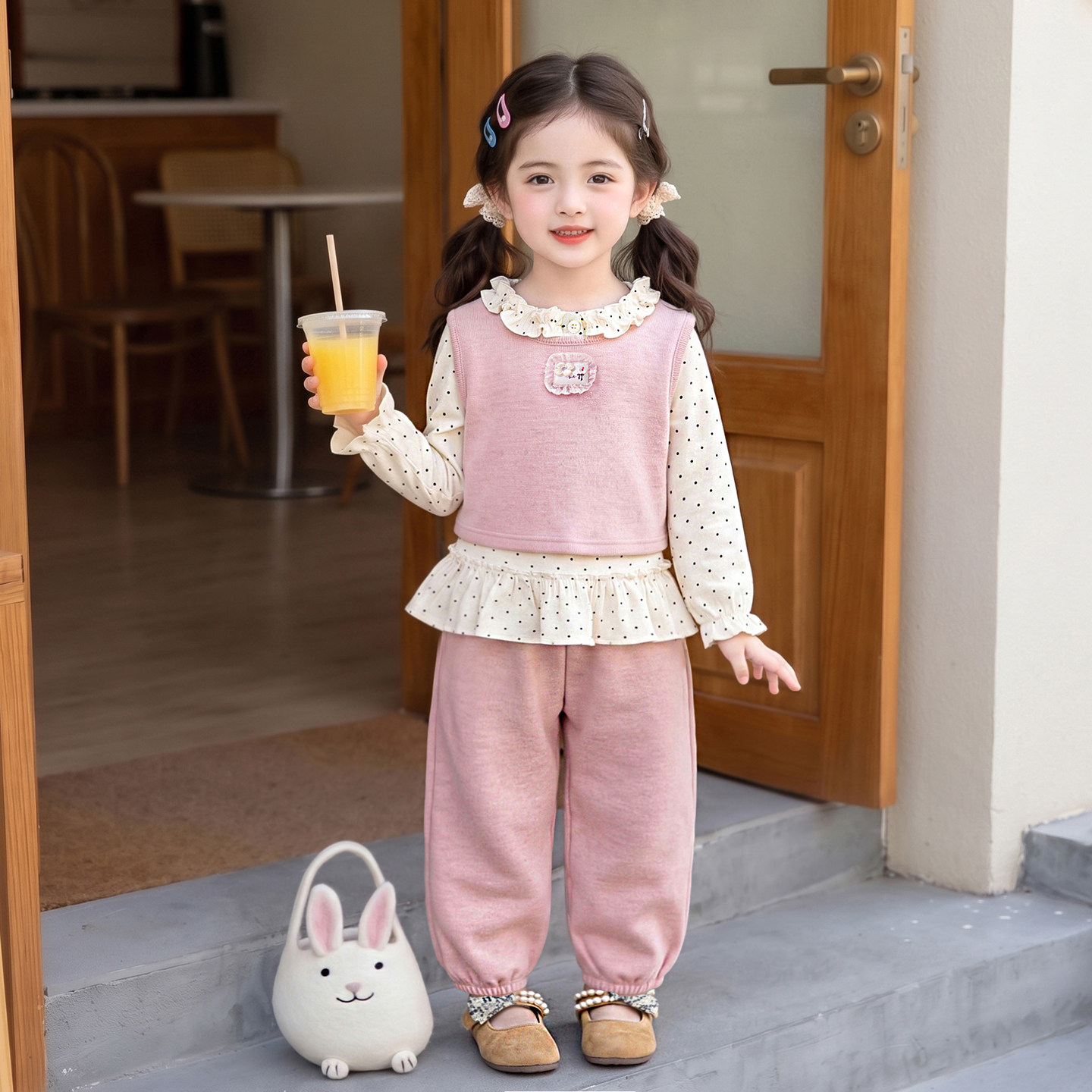 女童秋季韩版马甲打底衫三件套潮