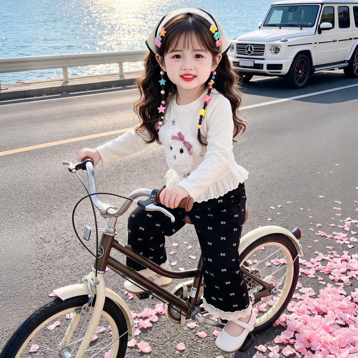 女童春秋小狗绣花卫衣喇叭裤套装