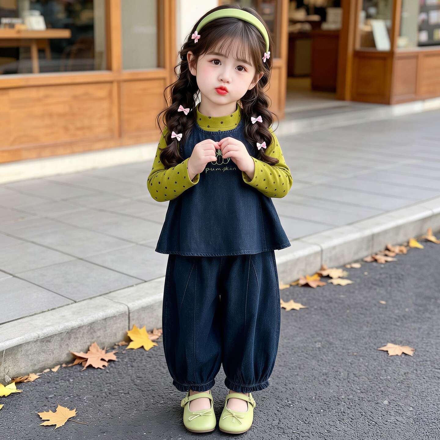 女童秋季牛仔马甲三件套洋气潮品