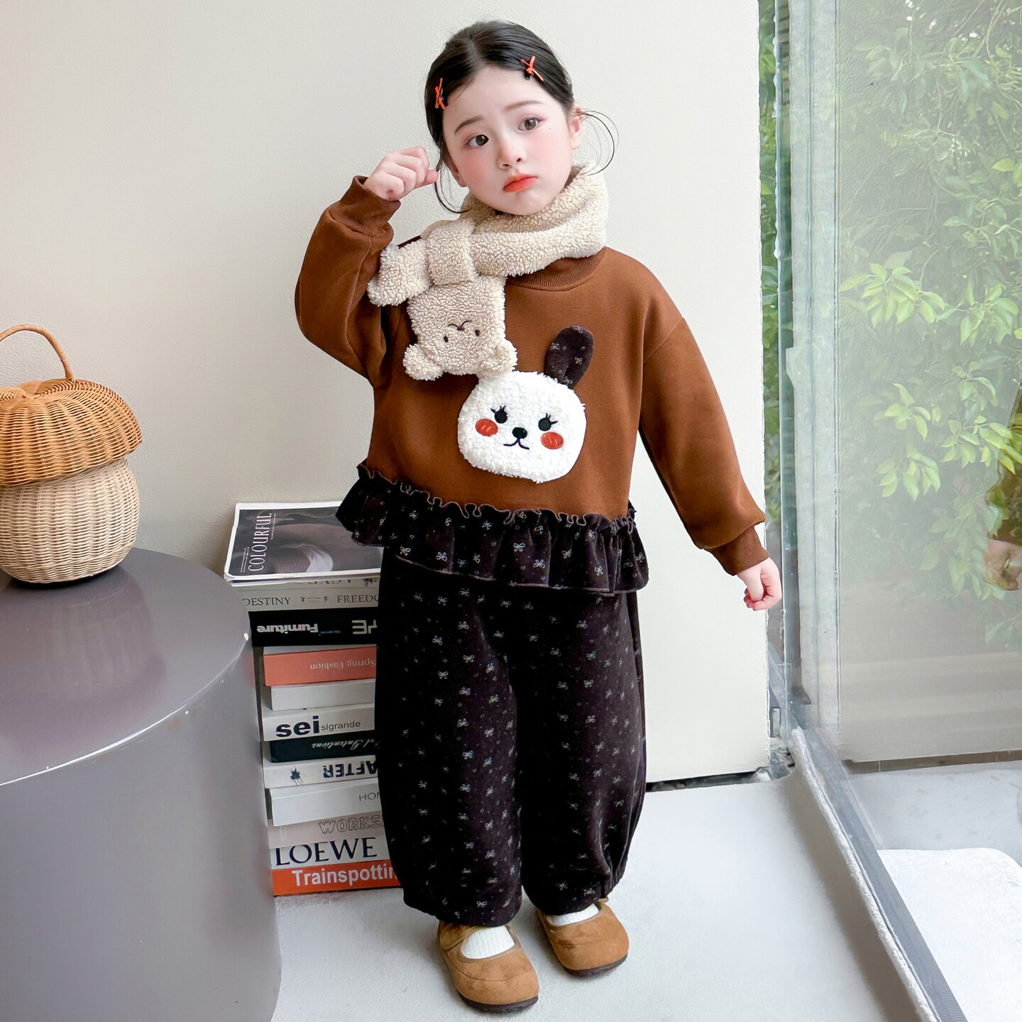 女童秋季毛绒兔卫衣裤两件套潮品