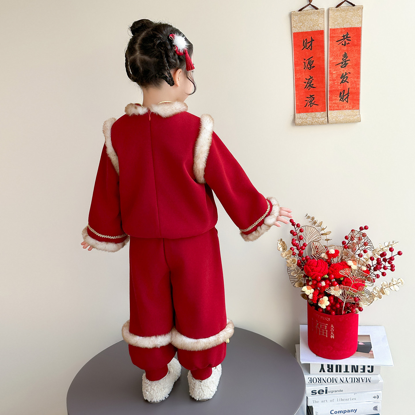 拜年服套装宝宝加厚女童洋气冬装春节喜庆冬季加绒中式过年穿衣服