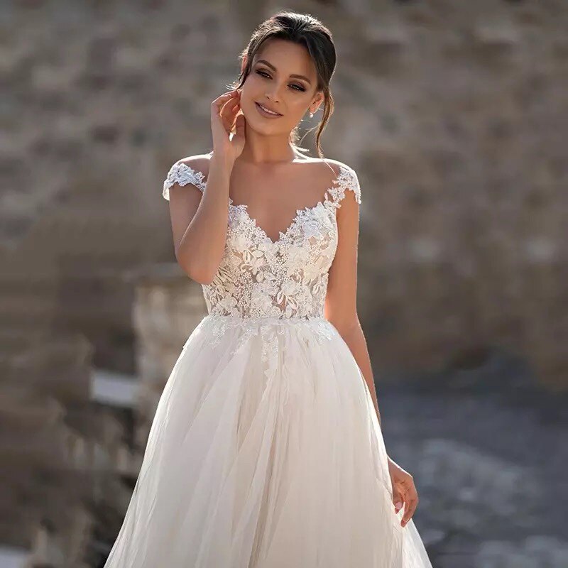 웨딩 드레스 아플리케 신부 드레스 A 라인 웨딩 드레스