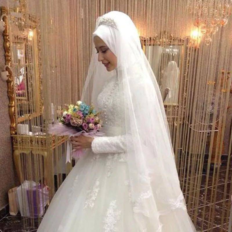 VESTIDOS DE NOIVA 레이스 이슬람 웨딩 드레스 긴 소매