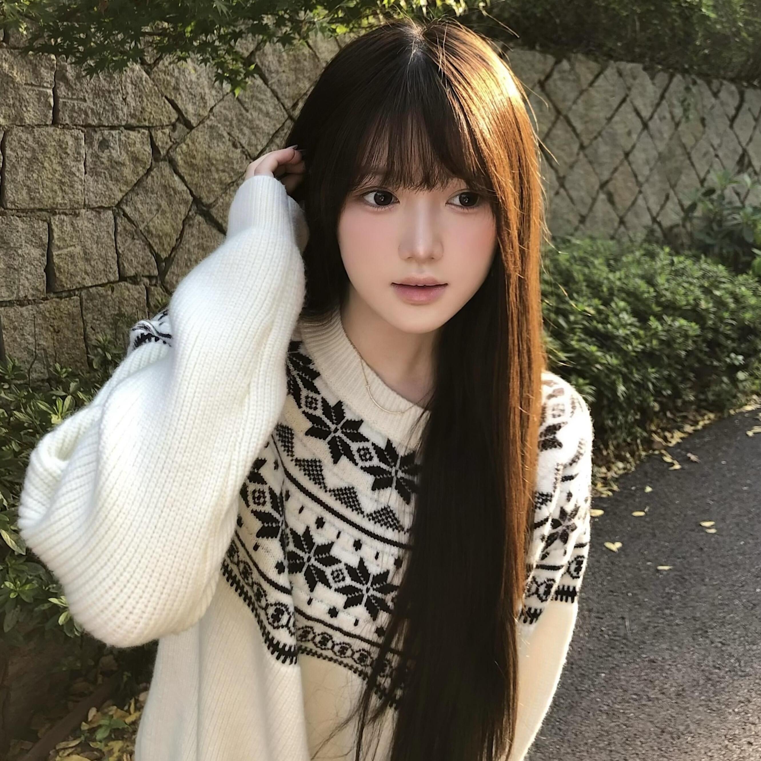 费尔岛提花圆领毛衣女秋冬