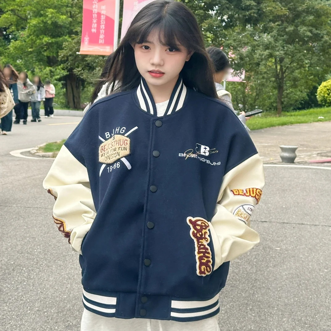美式复古棒球服外套女