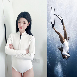 自由潜水湿衣女浮潜冲浪防寒保暖潜水服冬泳性感连体衣泳衣白色