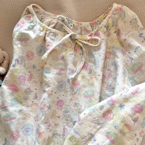 长袖睡裙A类100棉全棉双层纱睡衣纯棉纱布月子家居服亲肤透气卡通