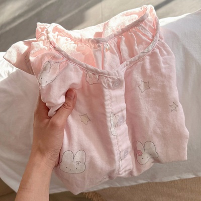 100%全棉A类双层纱睡衣女夏季纯棉婴儿棉纱布短袖短裤家居服套装