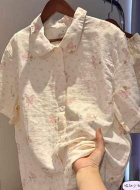 夏日上新~娃娃领短袖短裤日系风全棉双层纱睡衣家居服A类纱布透气