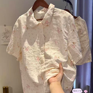 夏日上新~娃娃领短袖短裤日系风全棉双层纱睡衣家居服A类纱布透气