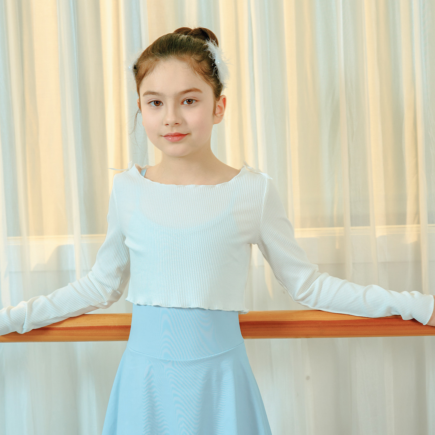 舞越儿童舞蹈秋冬外套毛衣披肩白色小外套