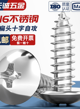 国标316不锈钢十字槽大扁头自攻螺丝 蘑菇头大圆头木螺钉M3M4M5M6