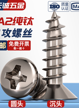 国标TA2纯钛盘头伞头沉头大扁头平头圆头十字自攻螺丝钉M3M4M5mm