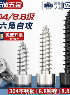 8.8级黑色内六角自攻螺丝304不锈钢木螺丝镀镍自攻丝螺钉M2M4M5M6