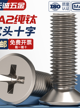 国标TA2纯钛钛合金沉头十字螺丝平头螺钉螺栓M2M2.5M3M4M5M6M8M10