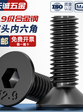 12.9级黑色高强度 平头内六角螺丝沉头螺栓平杯螺钉M3M4M5M6M8M10