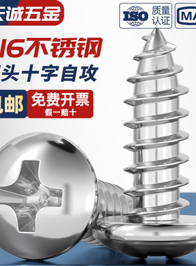 国标316不锈钢十字圆头自攻螺丝加长盘头大头木牙螺钉MM2M3M4M5M6