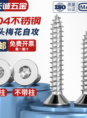 304不锈钢沉头平头梅花带柱针防盗自攻螺丝钉螺栓M2M2.6M3M4M5mM6