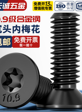 10.9级黑色高强度GB2673沉头平头梅花防盗螺丝机螺钉M4M5M6M8M10