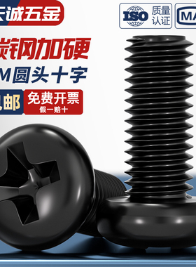 PM 发黑色盘头十字螺丝圆头机丝牙螺钉M1M1.6M2M3M3.5M4M5M6mm