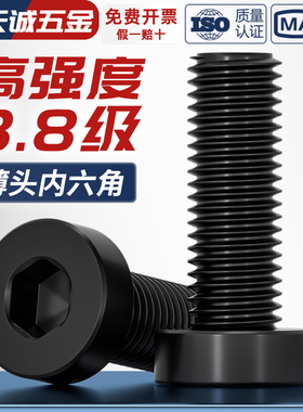 8.8级高强度发黑薄头内六角螺丝矮头螺钉螺栓M3M4M5M6M8M10M12M16
