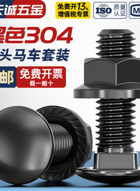 黑色304不锈钢小头马车半圆方颈 镀黑锌桥架扁头四方螺丝螺母套装