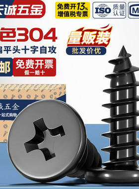 CA 黑色304不锈钢 扁平头十字自攻螺丝 大薄头子平头尖尾沉头螺钉