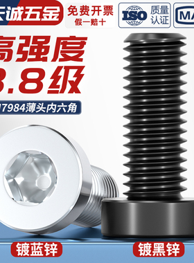 8.8级高强度薄头内六角螺丝矮头螺钉螺栓大全M3M4M5M6M8M10M12M16