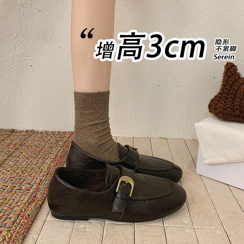 复古通勤风金属扣乐福鞋女2026秋冬加绒内增高软底一脚蹬小皮鞋子