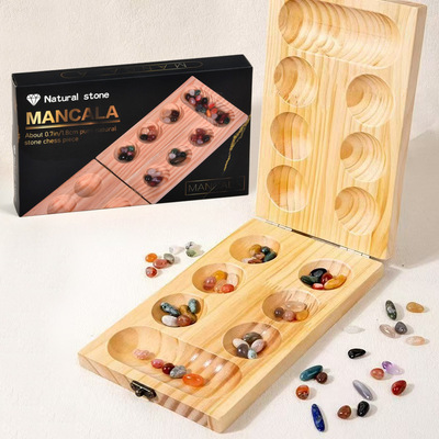 Mancala木制宝石棋颗粒归仓益智玩具空间思维非洲棋桌面游戏棋