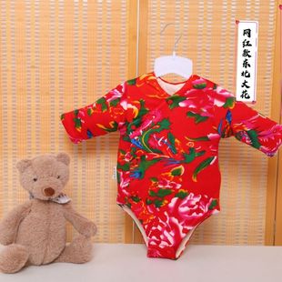 手工棉花包屁衣婴儿秋冬加厚长袖三角哈衣新生儿连体爬爬服睡衣