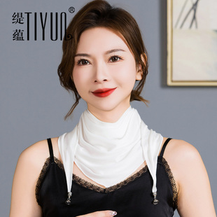 2025新款春秋季桑蚕丝丝巾女针织磁吸扣三角巾防晒护颈真丝小围巾