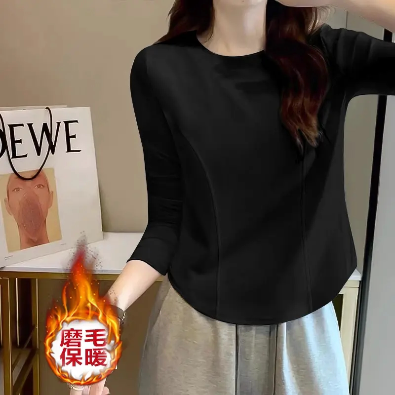 漂亮MM鱼骨弧形下摆长袖t恤女2026秋季设计感收腰打底衫上衣ins潮